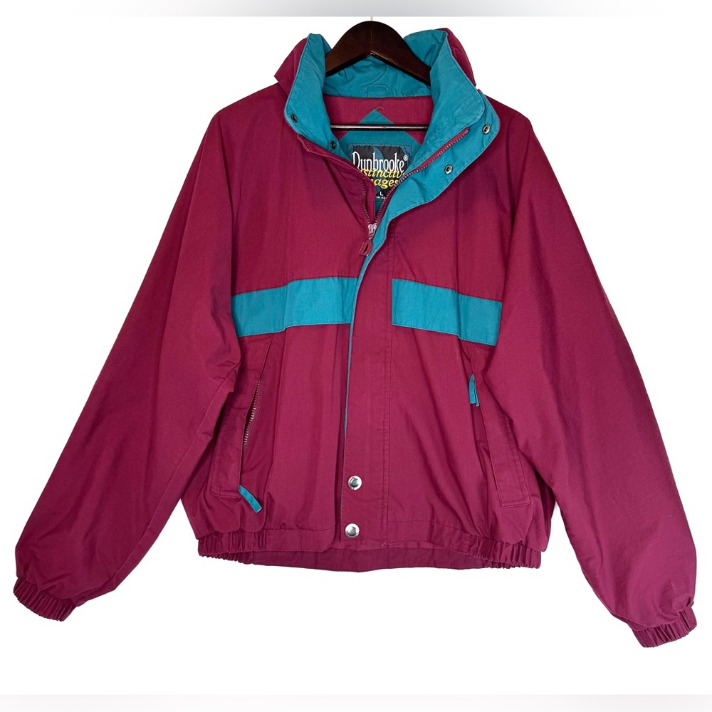 Dunbrooke Vintage 80s 90s Hide Away Hood‎ Coat Jacket Menss sz Lg maroon teal